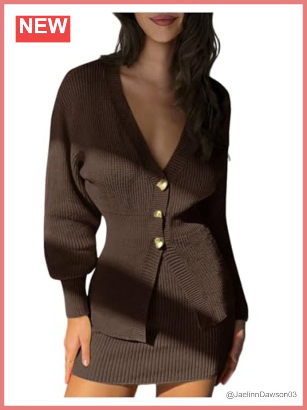 Two Piece Sweater Skirt Set Cinched Waist Cardigan Business Casual Cozy